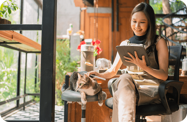 Caregiver grooming a pet