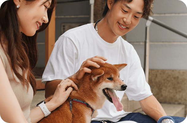 Pet owner with shiba inu